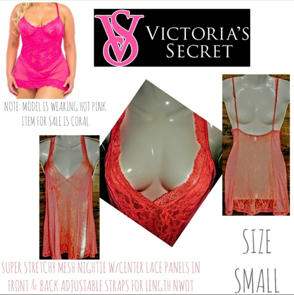 Victoria's Secret Nightie Size S Coral Lace Panel - Picture 1 of 11